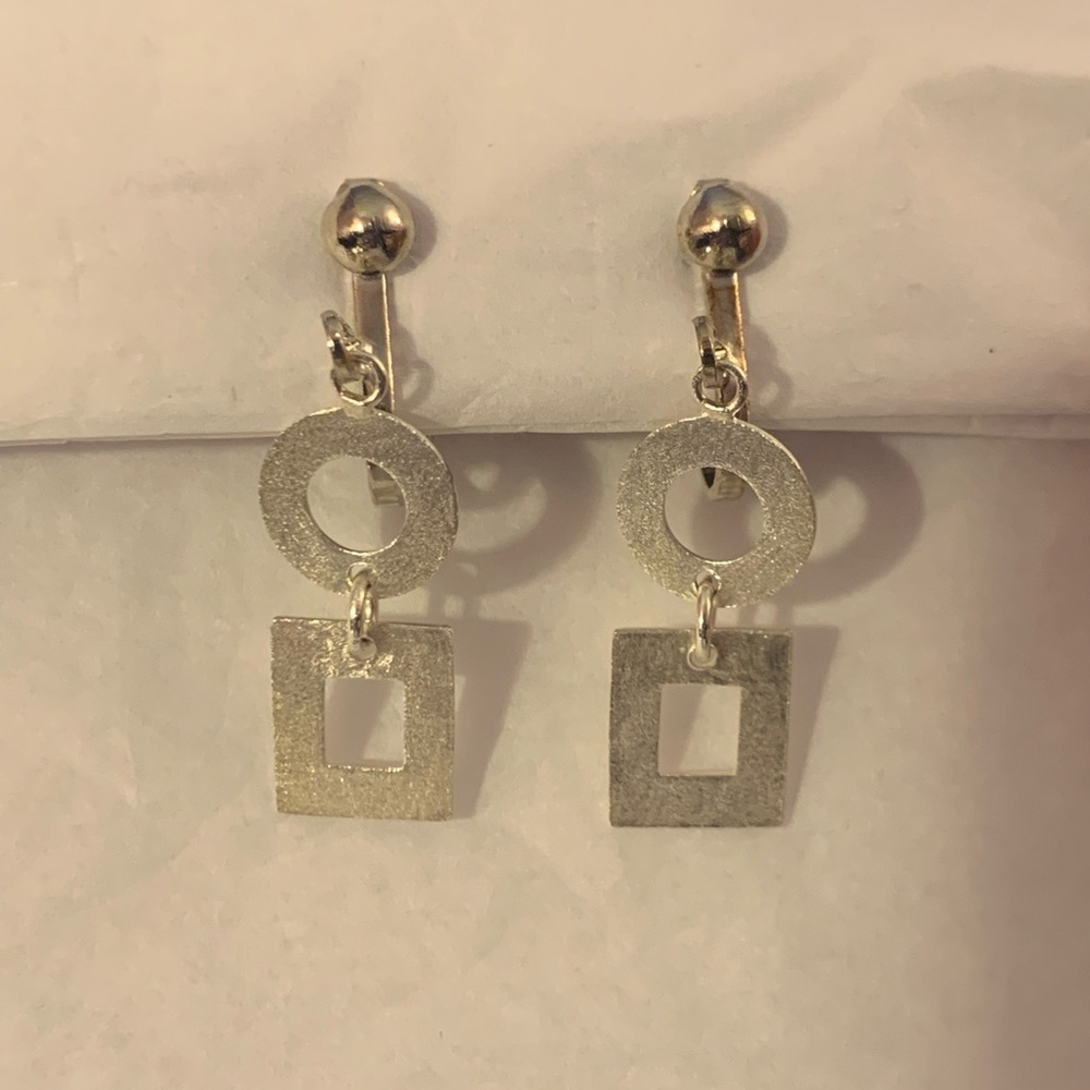 Silver Toned Geometric Clipon Earrings